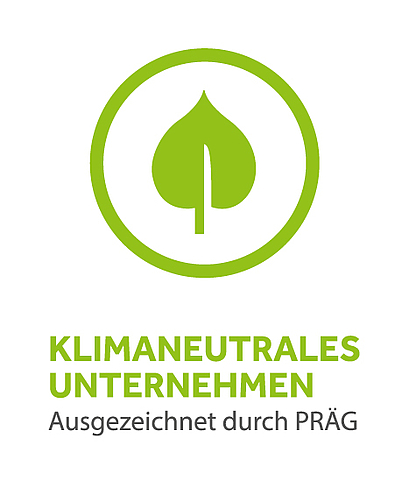 Klimaneutralitätslogo der Firma Präg